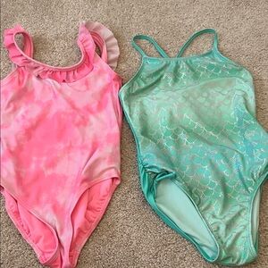 Pink and Green Kids One Piece Swimsuit Set